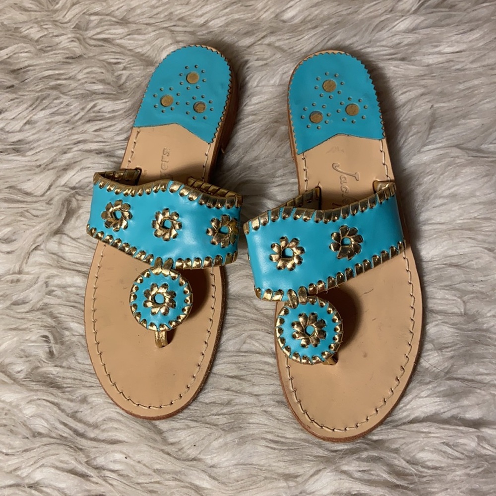 Jack Rogers turquoise and gold sandals